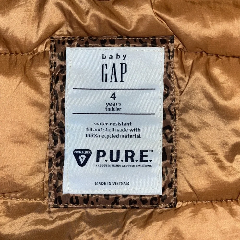 Baby GAP Leopard Animal Print 100% Recycled Lightweight Puffer Jacket